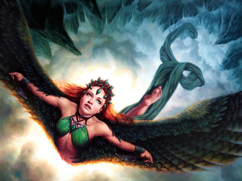Winged Woman Flying — Green