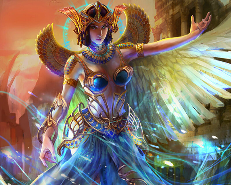 Winged Woman in Armor — Blue, Dramatic