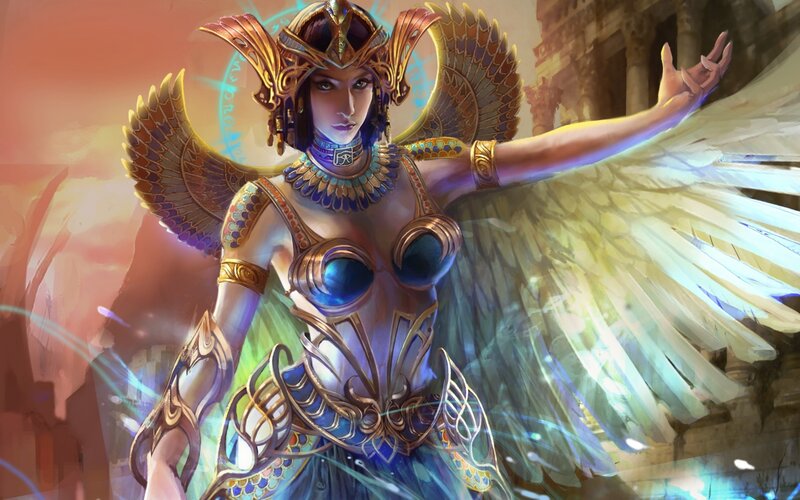 Winged Woman in Armor — Blue