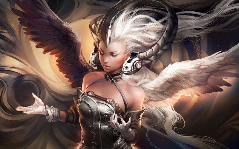 Winged Woman in Armor — White