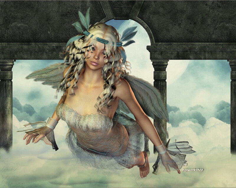 Winged Woman in Clouds — Gray