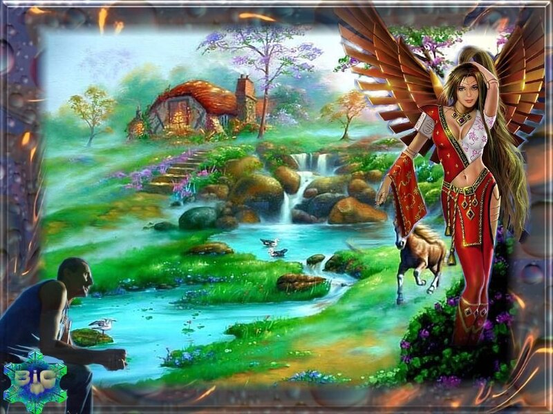 Winged Woman in Fantasy Landscape
