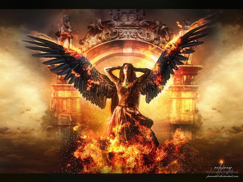 Winged Woman in Flames — Orange
