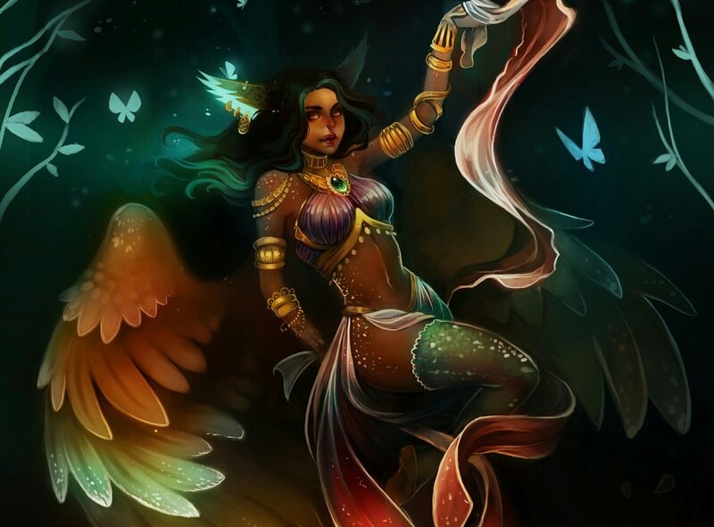 Winged Woman in Forest — Green, Mystical