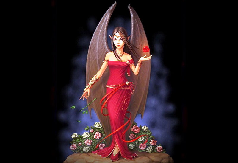 Winged Woman in Red Dress
