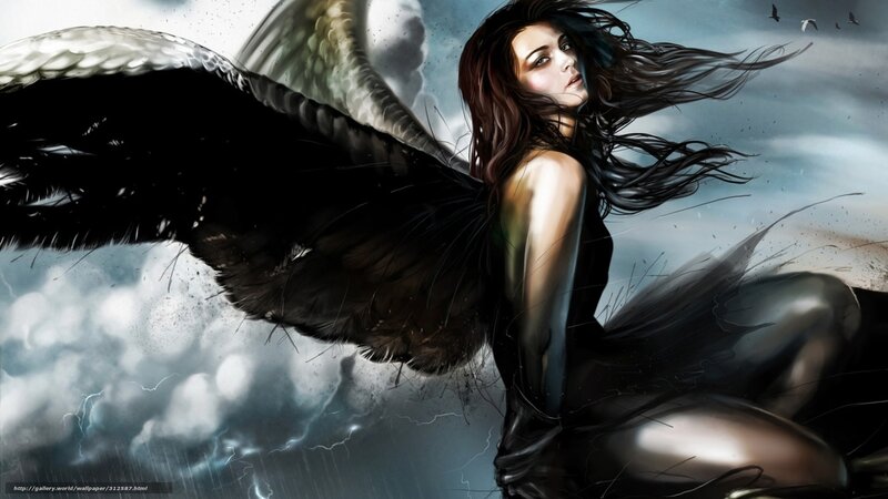 Winged Woman in Storm — Black