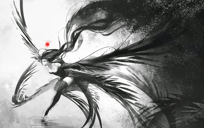 Winged Woman in Water — Black, Dramatic