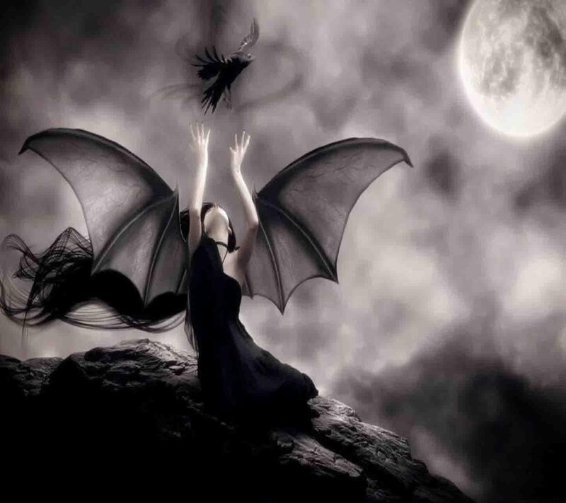 Winged Woman on Cliff — Black