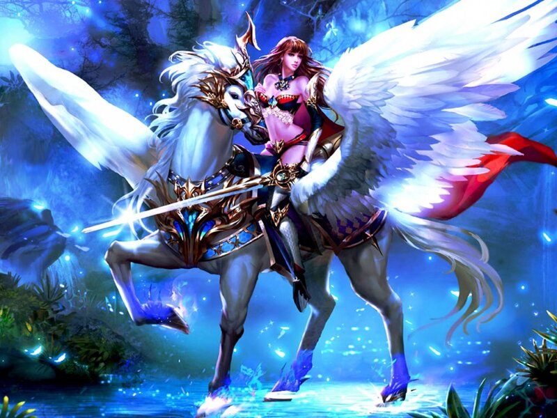 Winged Woman on Horse — Blue