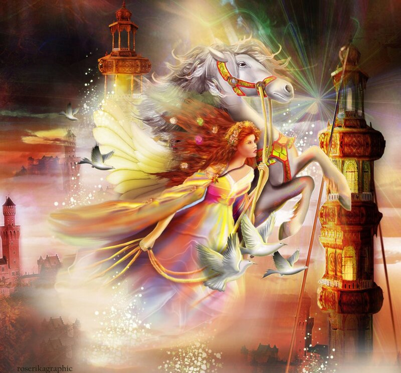 Winged Woman on Horse — Yellow
