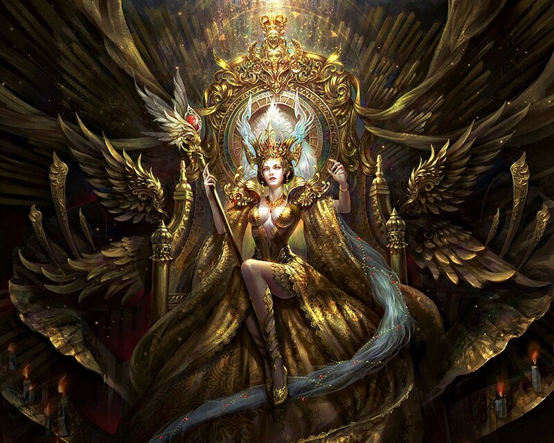 Winged Woman on Throne — Gold