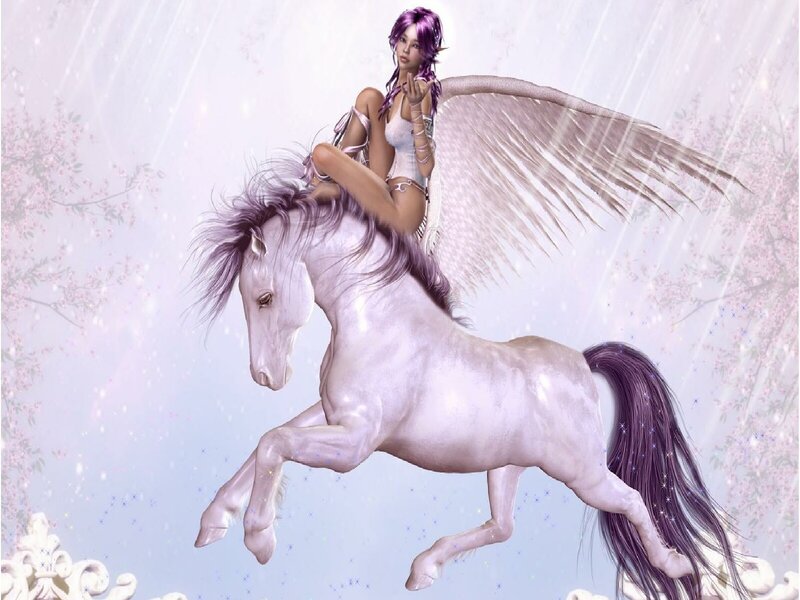 Winged Woman on White Horse