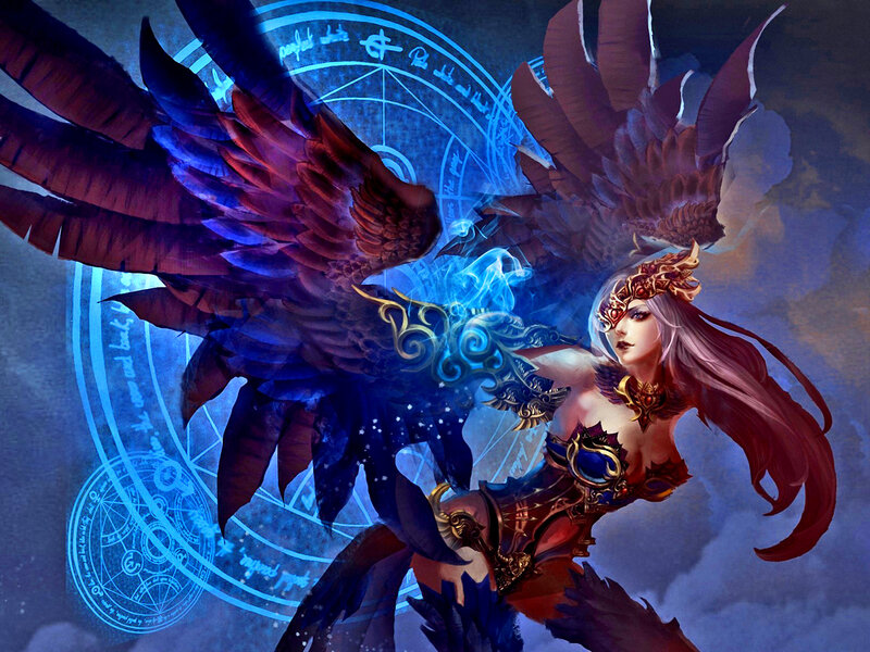 Winged Woman with Armor — Blue