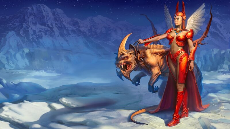 Winged Woman with Beast — Red