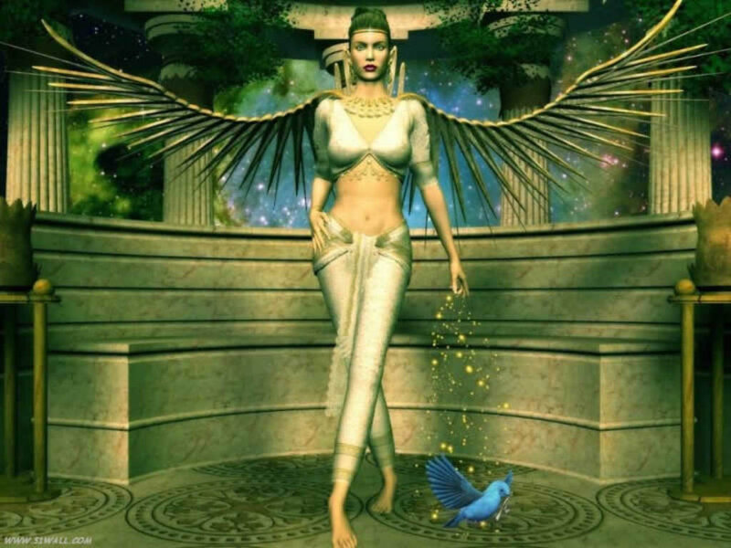 winged woman with bird