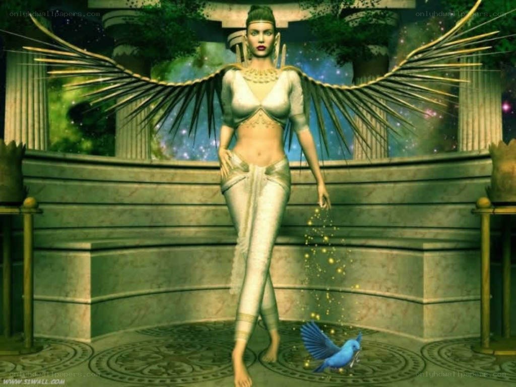 winged woman with bird