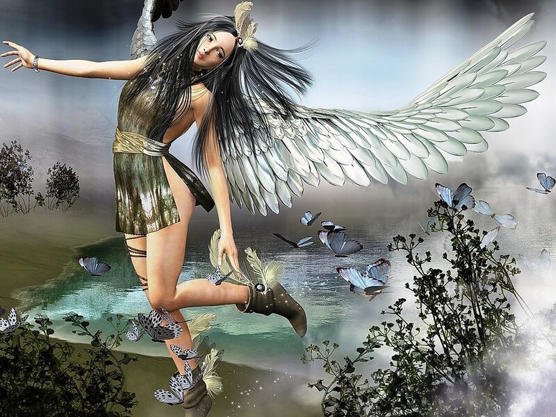 Winged Woman with Butterflies