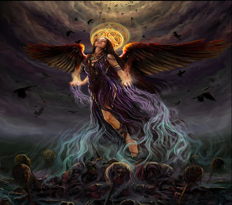 Winged Woman with Crows — Purple