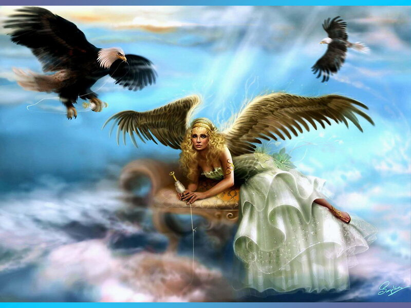 Winged Woman with Eagles