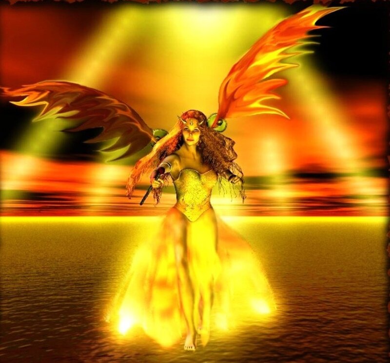 Winged Woman with Fire — Yellow