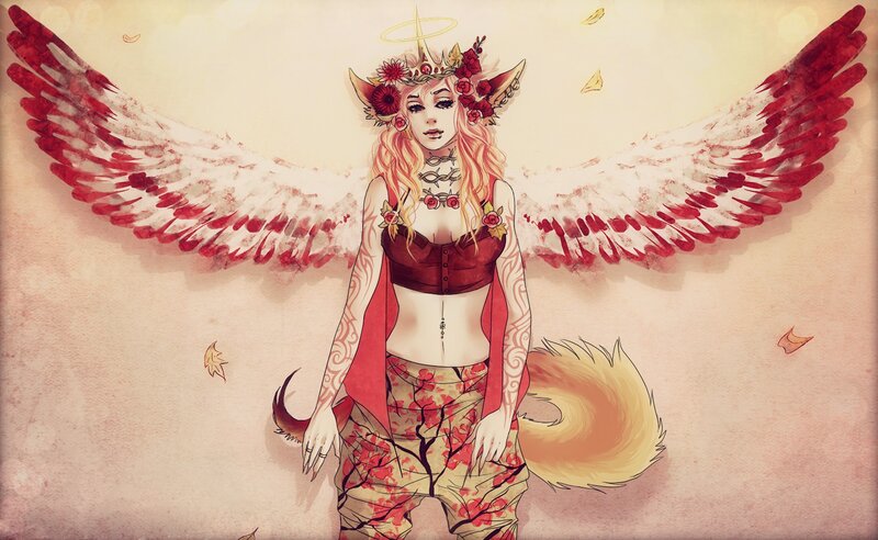 Winged Woman with Fox Ears — Red