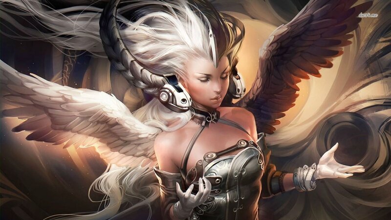 Winged Woman with Headphones — White