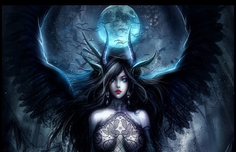 Winged Woman with Horns — Black