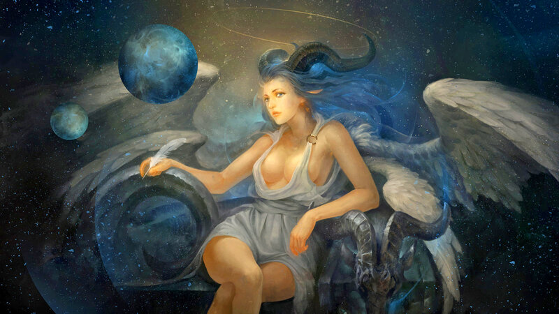 Winged Woman with Horns — Blue