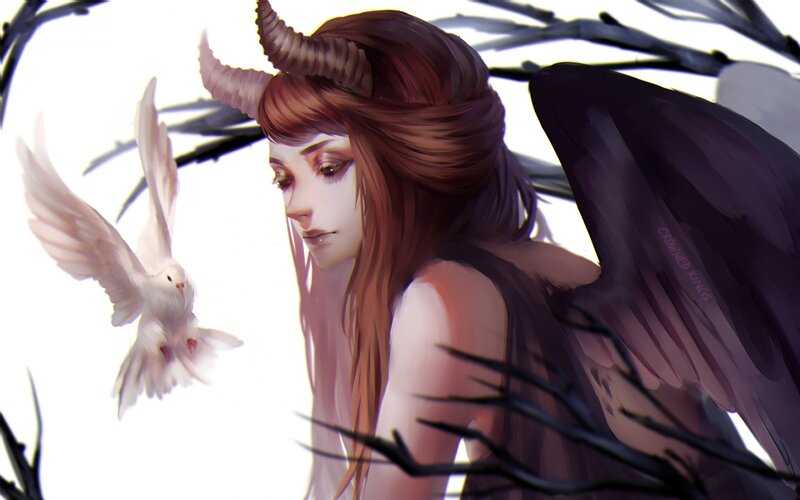 Winged Woman with Horns — Brown