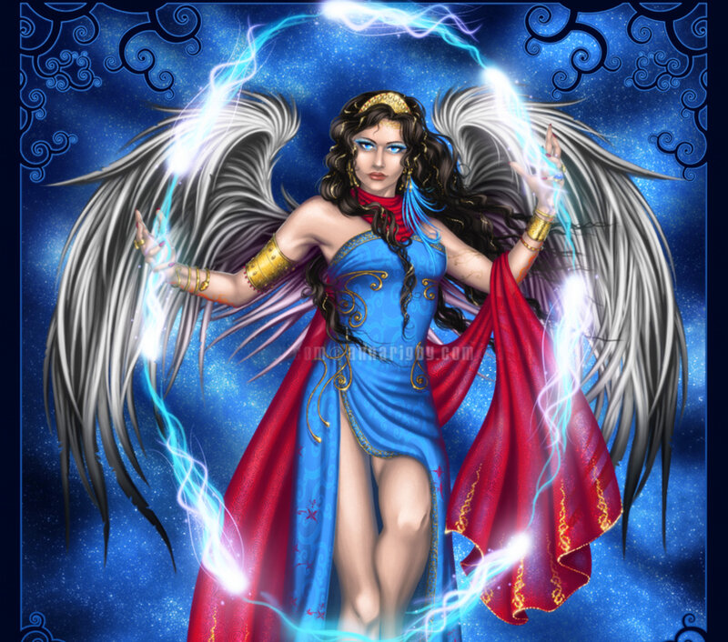 Winged Woman with Lightning — Blue