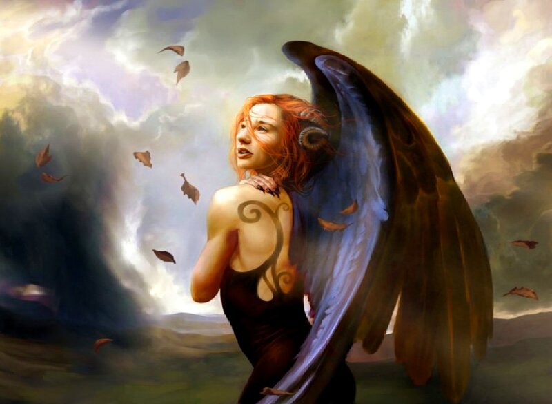 Winged Woman with Red Hair — Brown