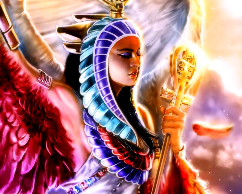 Winged Woman with Staff — Blue