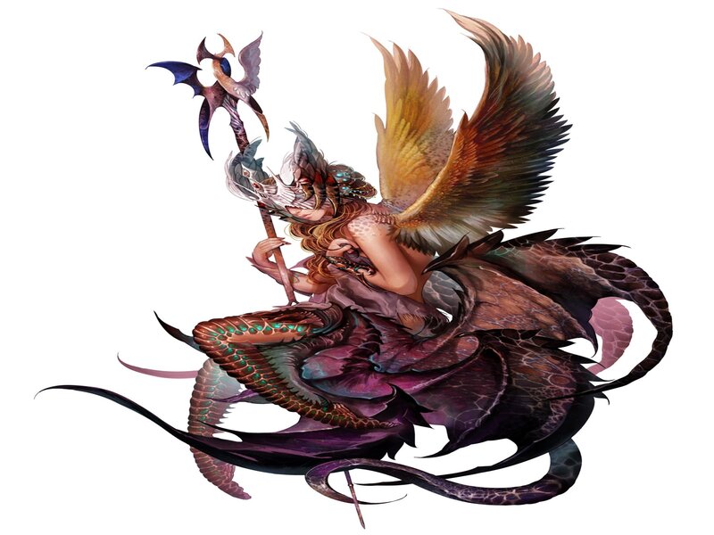 Winged Woman with Staff — Purple