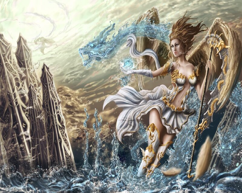 Winged Woman with Staff — White