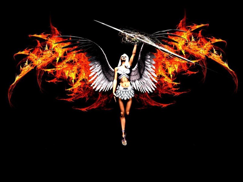 Winged Woman with Sword — Black
