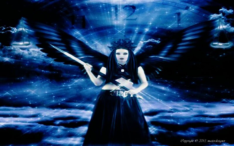 Winged Woman with Sword — Blue