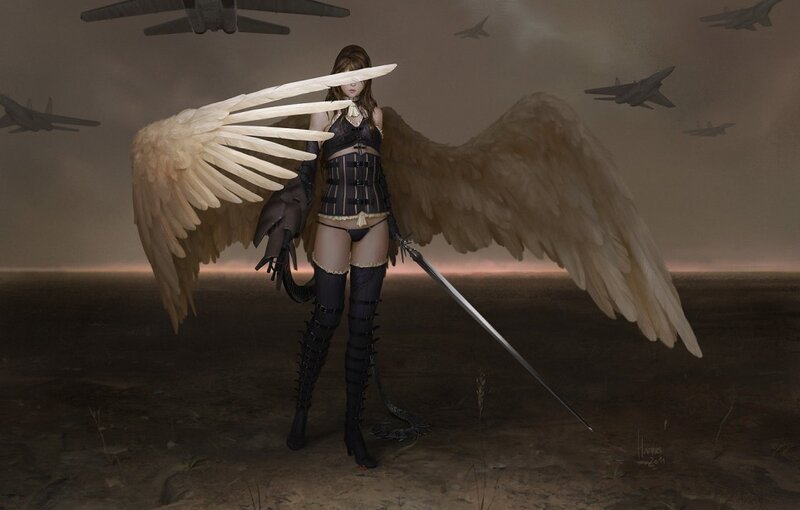 Winged Woman with Sword — Brown