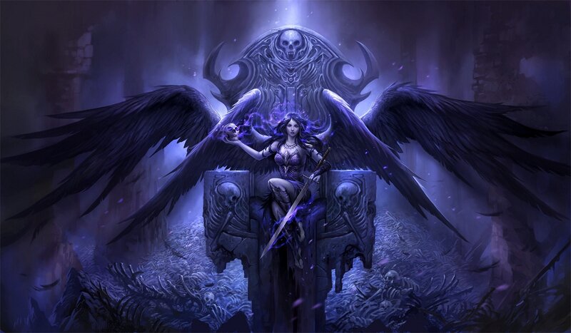 Winged Woman with Sword — Purple, Dark, Night