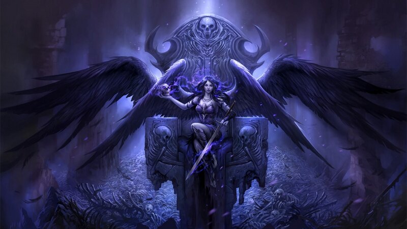 Winged Woman with Sword — Purple, Dark