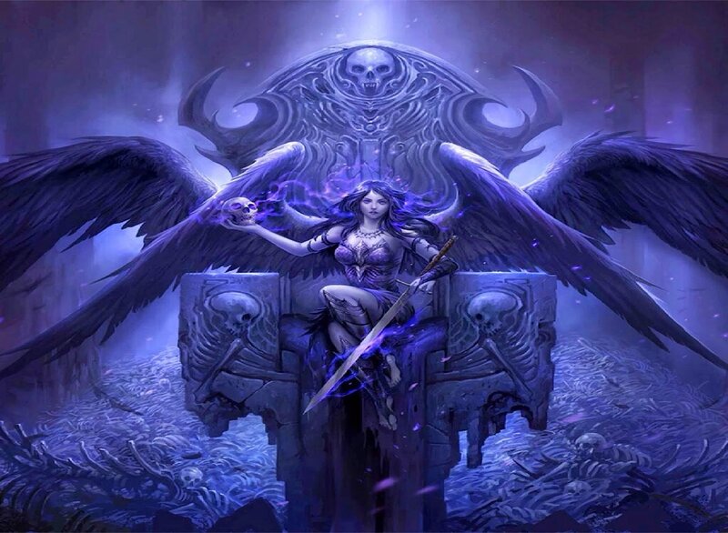 Winged Woman with Sword — Purple, Dramatic