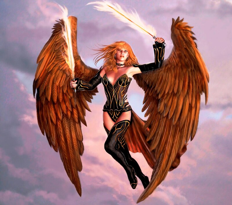 Winged Woman with Swords