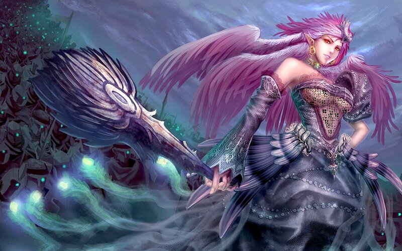 Winged Woman with Weapon — Purple
