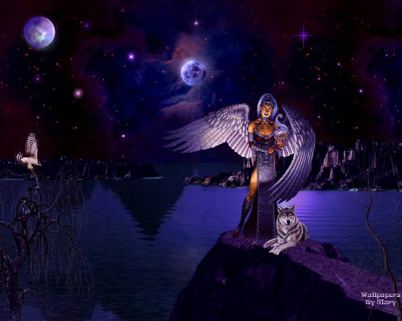 Winged Woman with Wolf