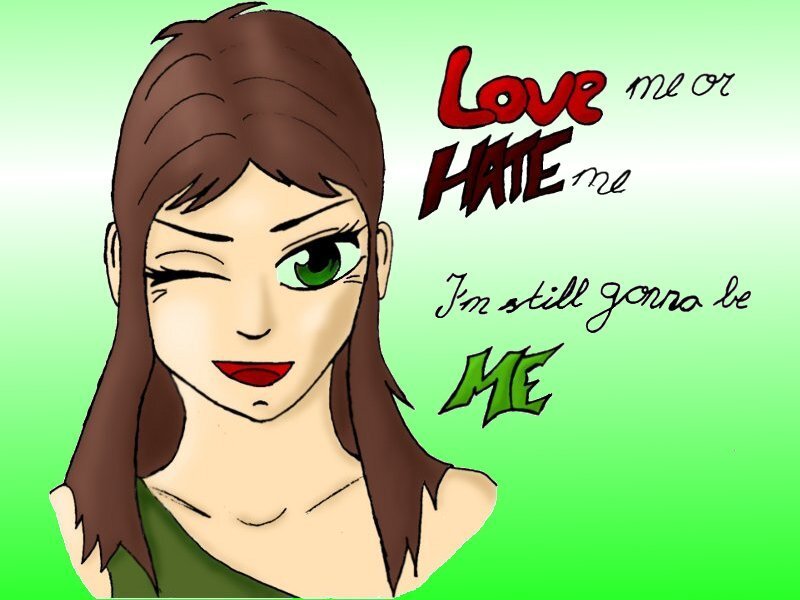 winking woman with text