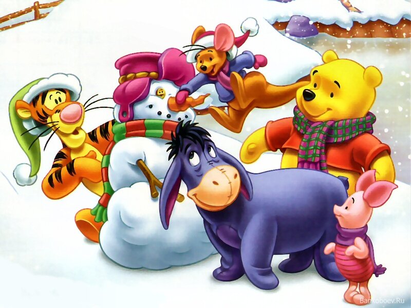 Winnie the Pooh and Friends — Yellow, Festive, Winter, Illustration