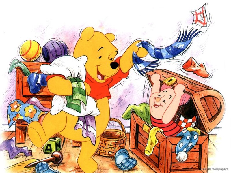 Winnie the Pooh and Piglet — Yellow, Playful, Illustration