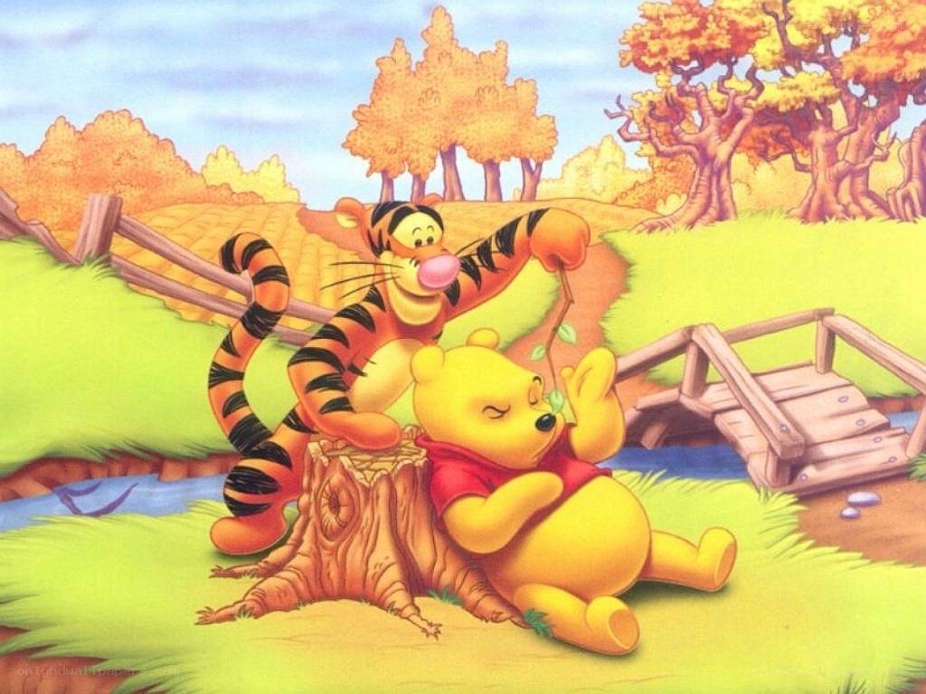 Winnie the Pooh and Tigger playing