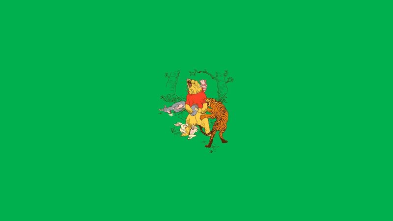 Winnie the Pooh fighting a tiger
