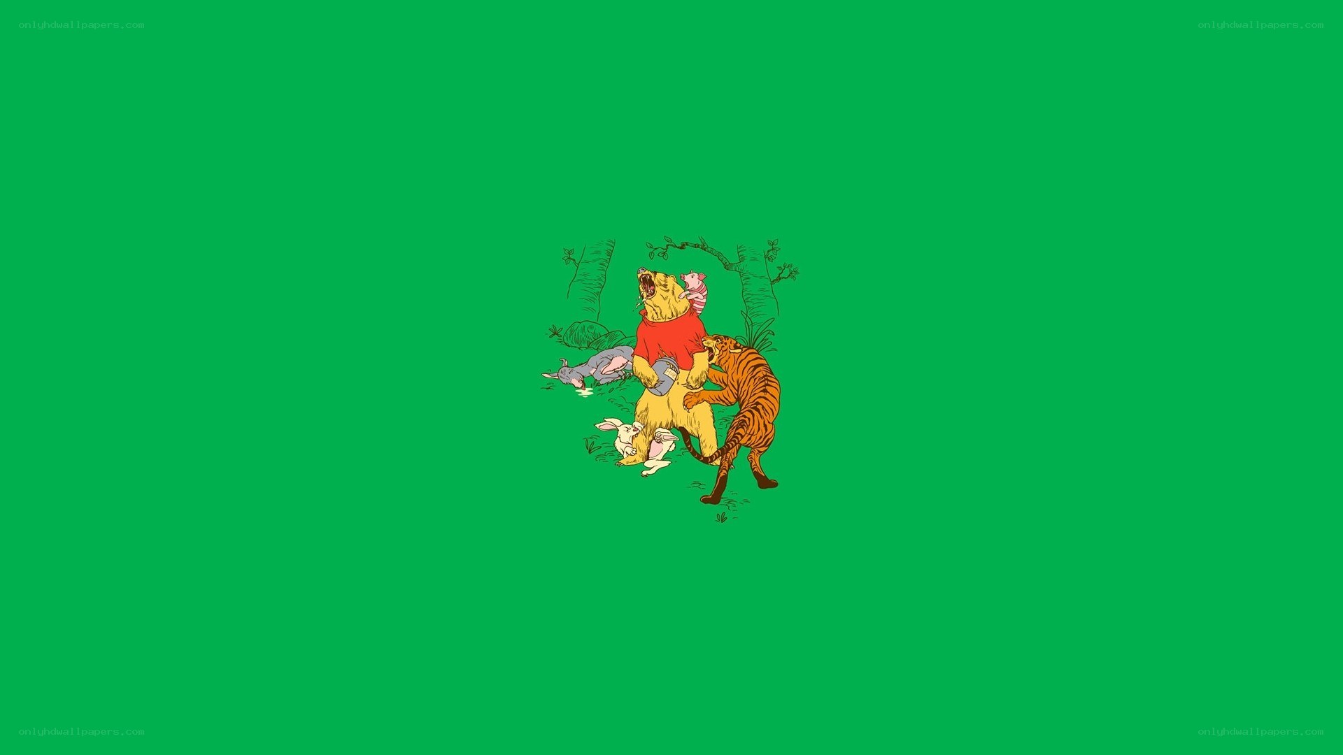 Winnie the Pooh fighting a tiger