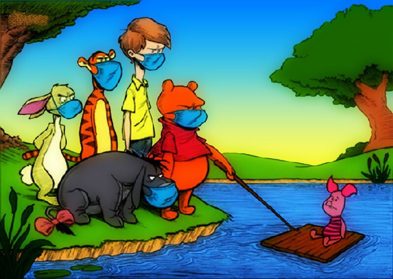 Winnie the Pooh friends with masks